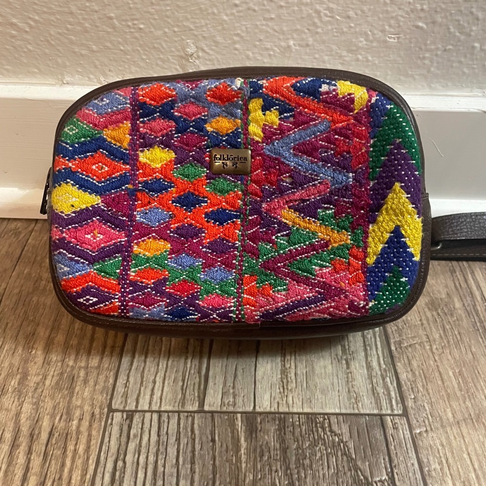 Folklorica Womens Leather Crossbody Camera Bag‎ Woven Boho Geometric Brown Multi